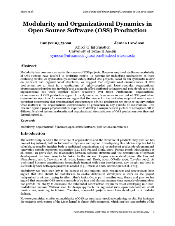 (PDF) Modularity and Organizational Dynamics in Open Source Software ...