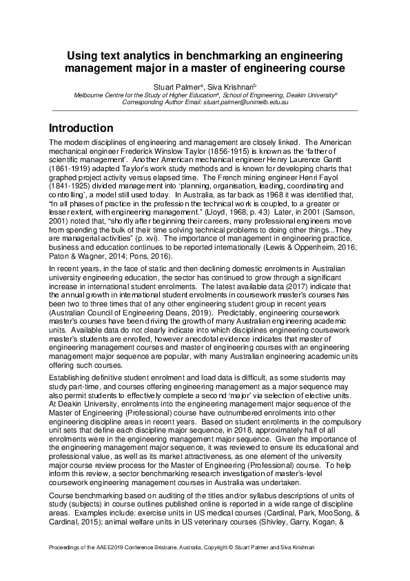 (PDF) Using text analytics in benchmarking an engineering management ...