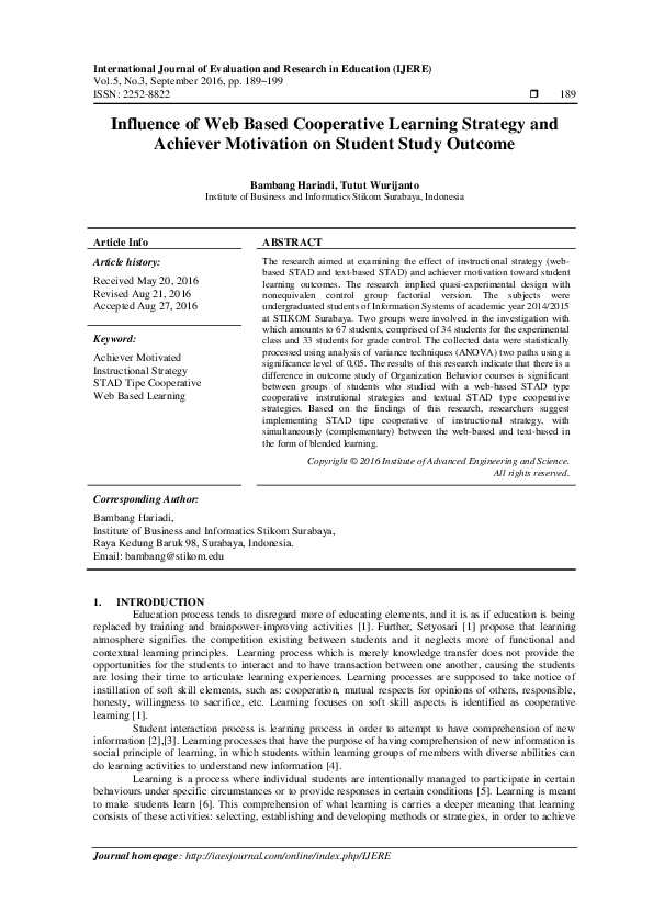 (PDF) Influence of Web Based Cooperative Learning Strategy and Achiever ...