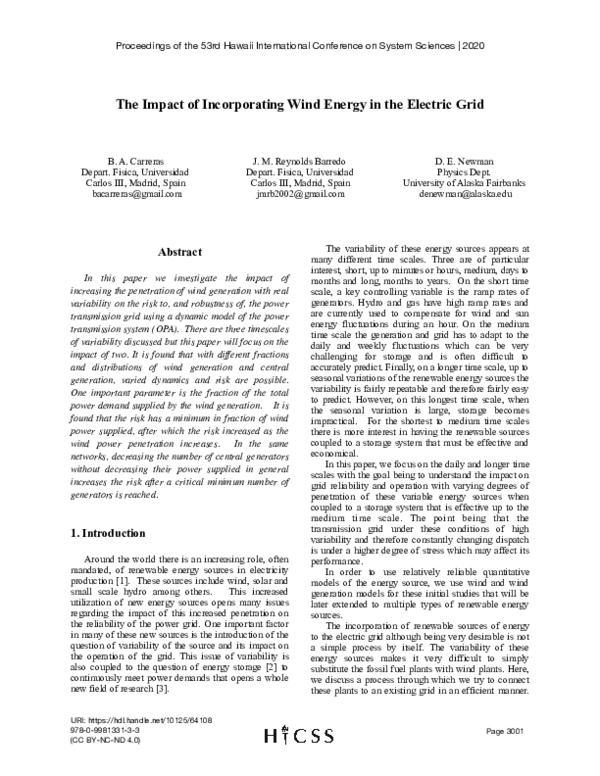 (PDF) The Impact of Incorporating Wind Energy in the Electric Grid