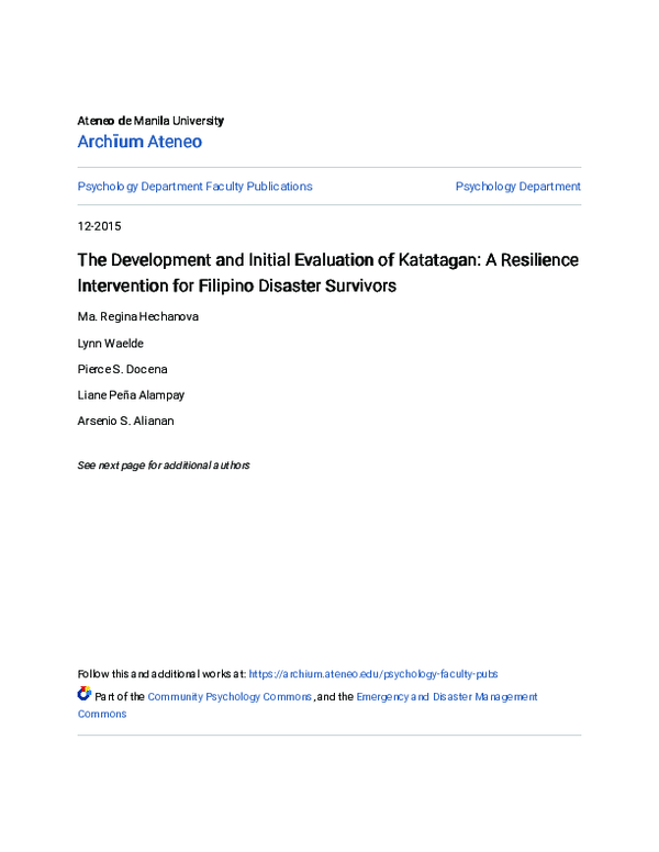(PDF) The Development and Initial Evaluation of Katatagan: A Resilience ...