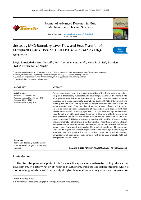 (PDF) Unsteady MHD Boundary Layer Flow and Heat Transfer of Ferrofluids ...
