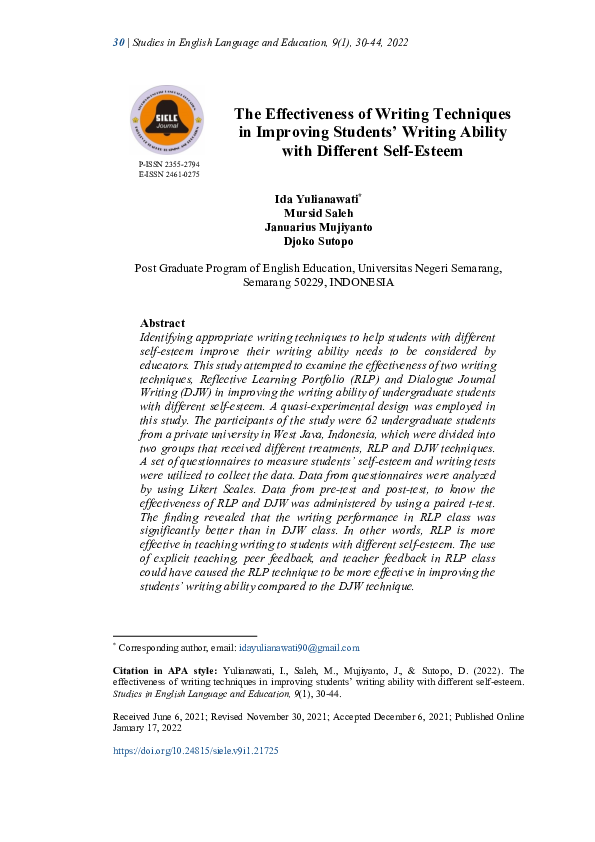 (PDF) The effectiveness of writing techniques in improving students ...