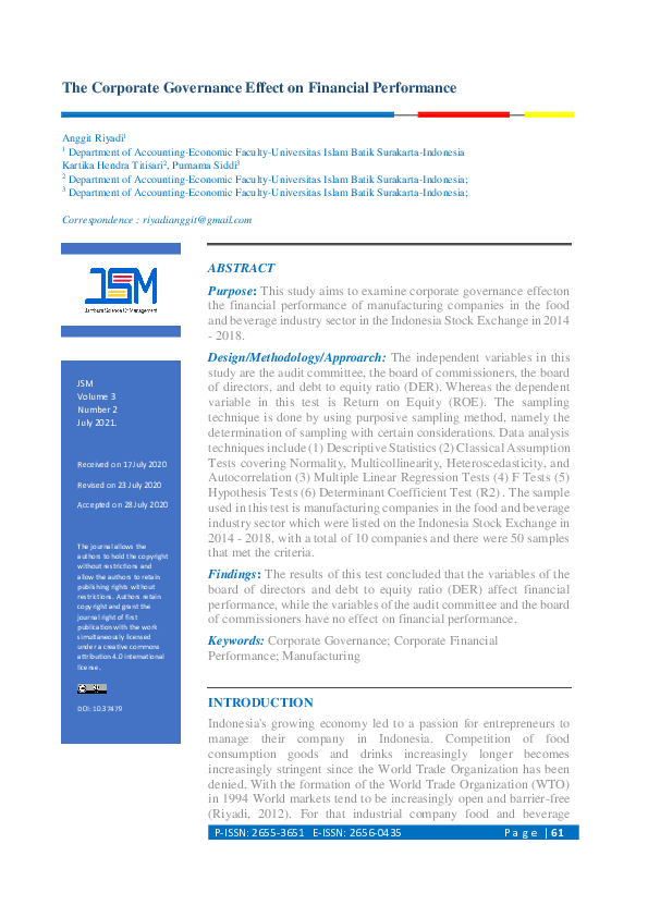 (PDF) The Corporate Governance Effect on Financial Performance