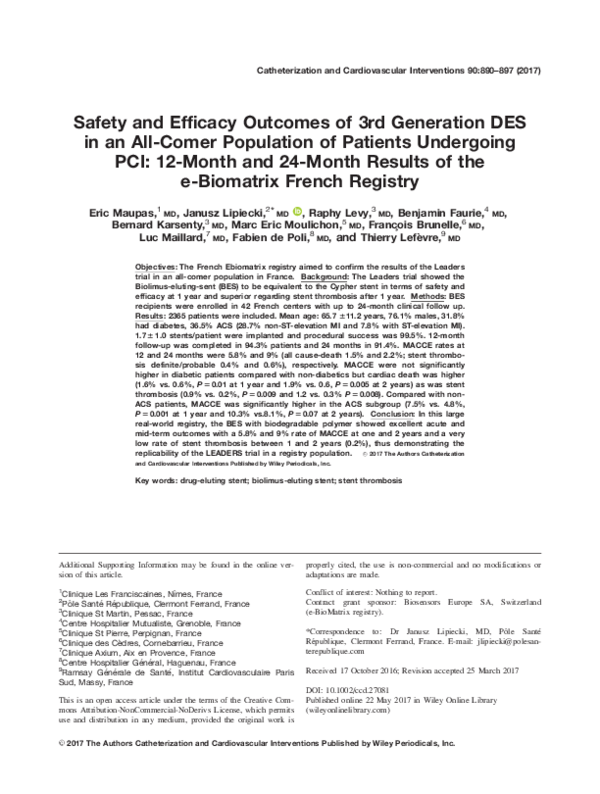 (PDF) Safety and efficacy outcomes of 3rd generation DES in an all ...