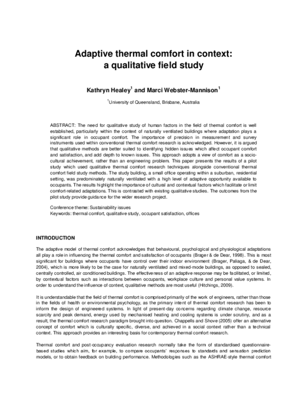 (PDF) Adaptive thermal comfort in context: a qualitative field study