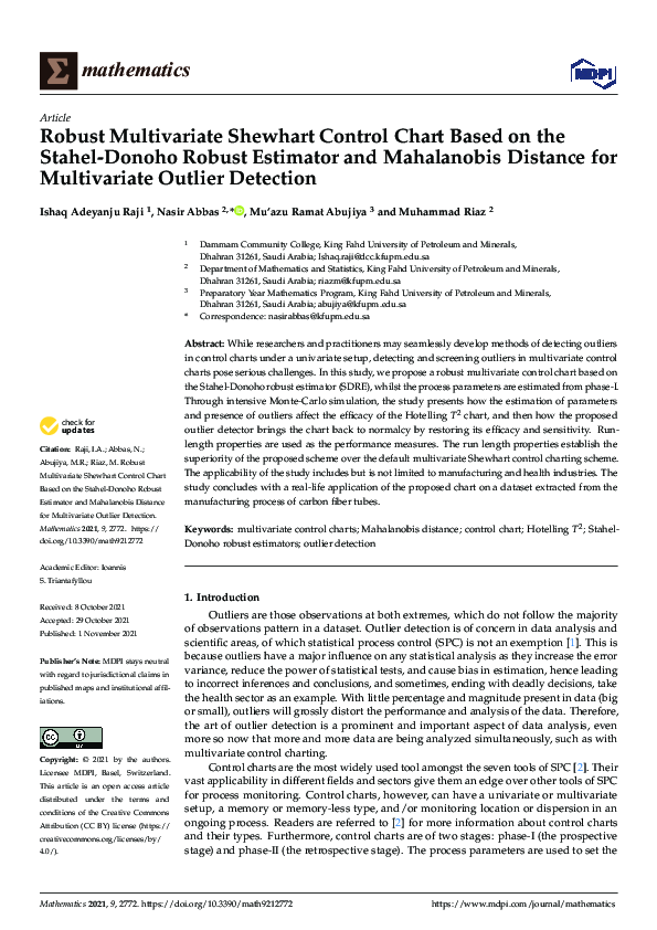 (PDF) Robust Multivariate Shewhart Control Chart Based on the Stahel ...