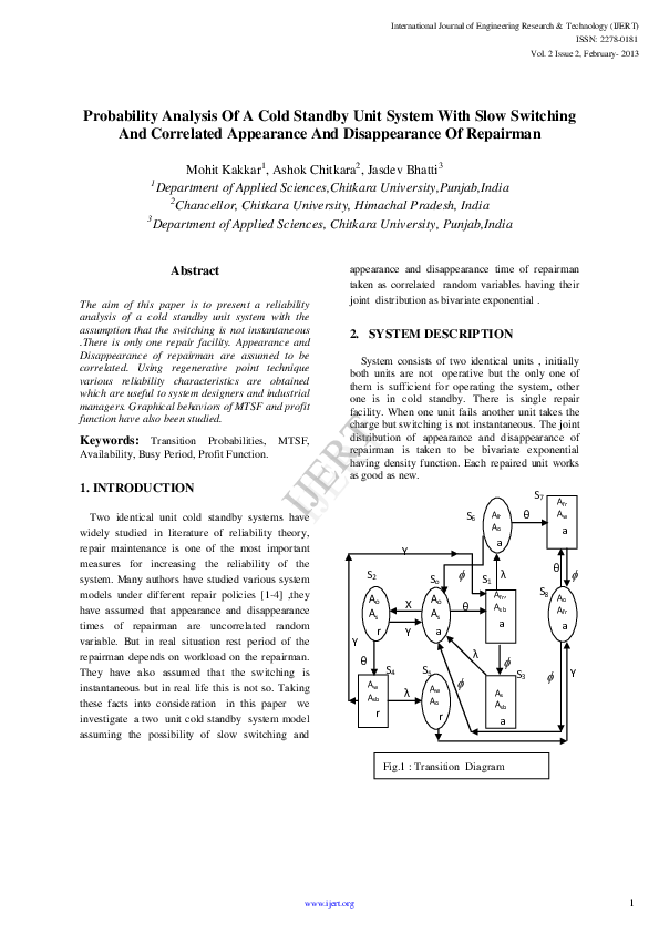 (PDF) Probability Analysis Of A Cold Standby Unit System With Slow ...