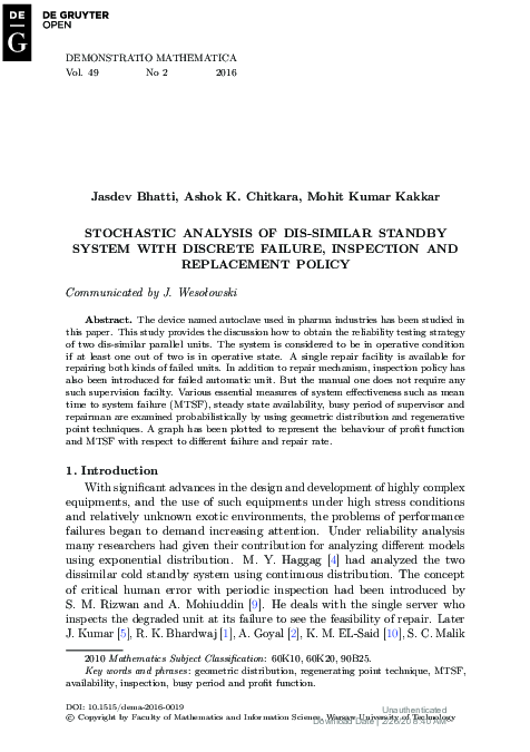 (PDF) Stochastic Analysis of Dis-Similar Standby System with Discrete ...