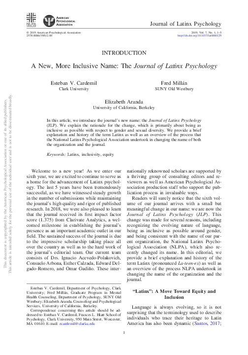 (PDF) A new more inclusive name: The Journal of Latinx Psychology