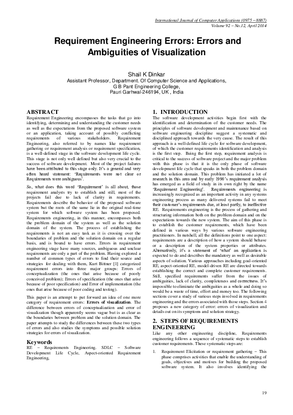 (PDF) Requirement Engineering Errors: Errors and Ambiguities of ...