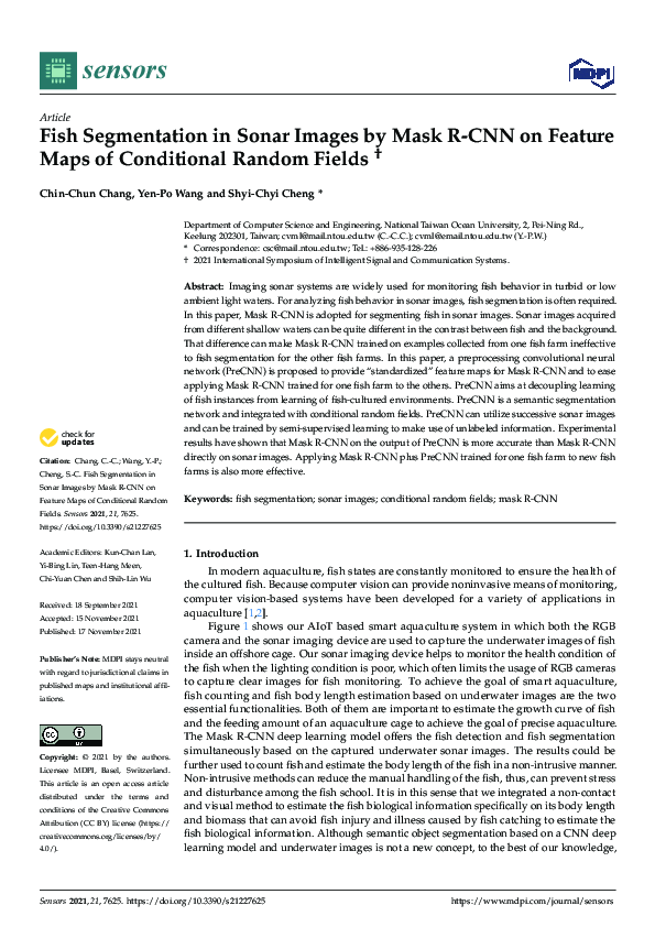 (PDF) Fish Segmentation in Sonar Images by Mask R-CNN on Feature Maps ...