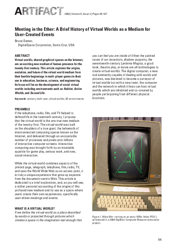 (PDF) Meeting in the Ether: A Brief History of Virtual Worlds as a ...