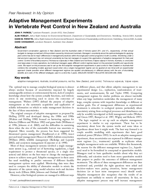 (PDF) Adaptive management experiments in vertebrate pest control in New ...