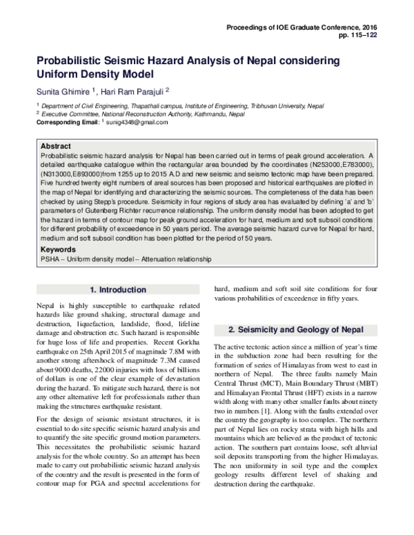 (PDF) Probabilistic Seismic Hazard Analysis of Nepal considering ...