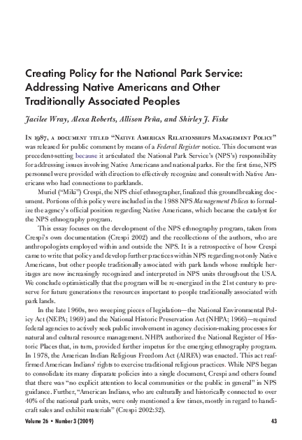 (PDF) Creating Policy for the National Park Service: Addressing Native ...
