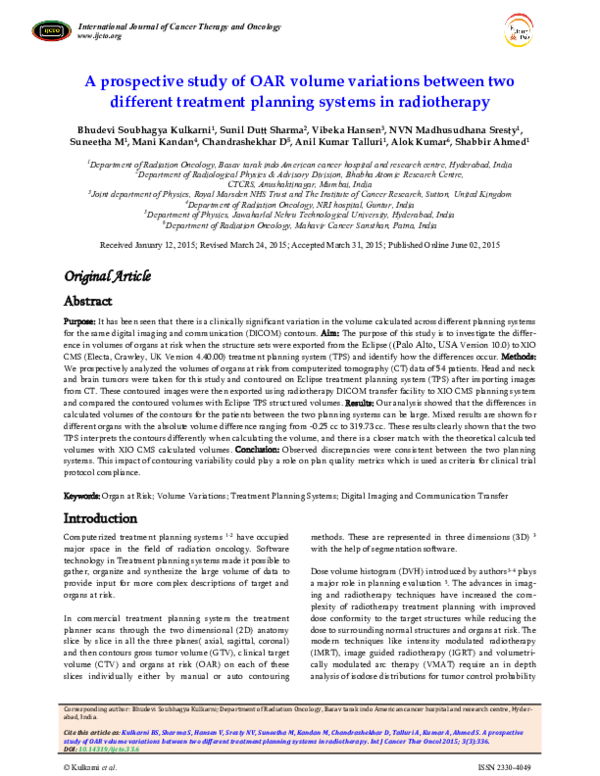 (PDF) A prospective study of OAR volume variations between two ...
