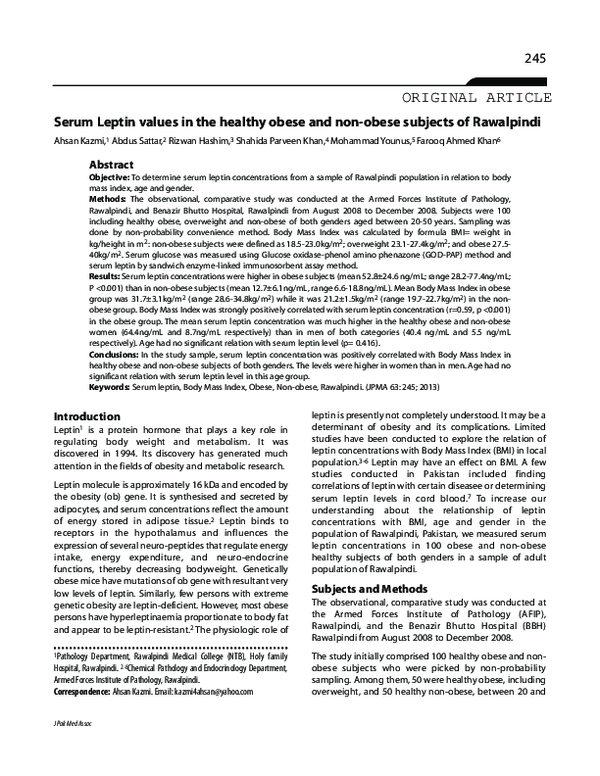 (PDF) Serum leptin values in the healthy obese and non-obese subjects ...