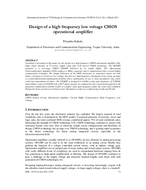 (PDF) Design of a high frequency low voltage CMOS operational amplifier