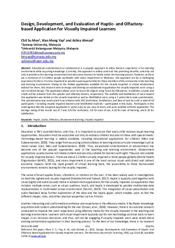(PDF) Design, Development and Evaluation of Haptic and Olfactory based ...
