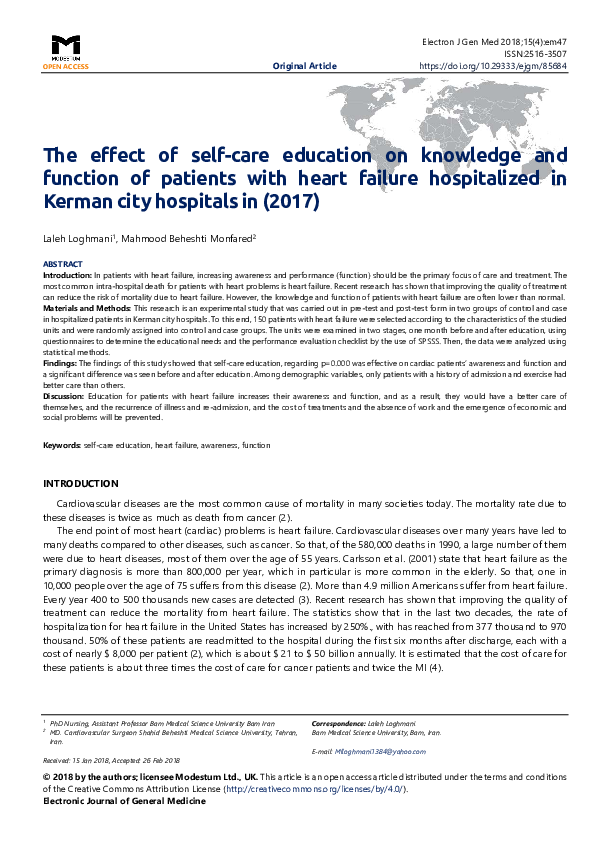 (PDF) The effect of self-care education on knowledge and function of ...
