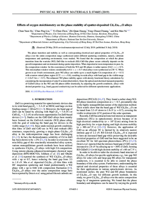 (PDF) Effects of oxygen stoichiometry on the phase stability of sputter ...