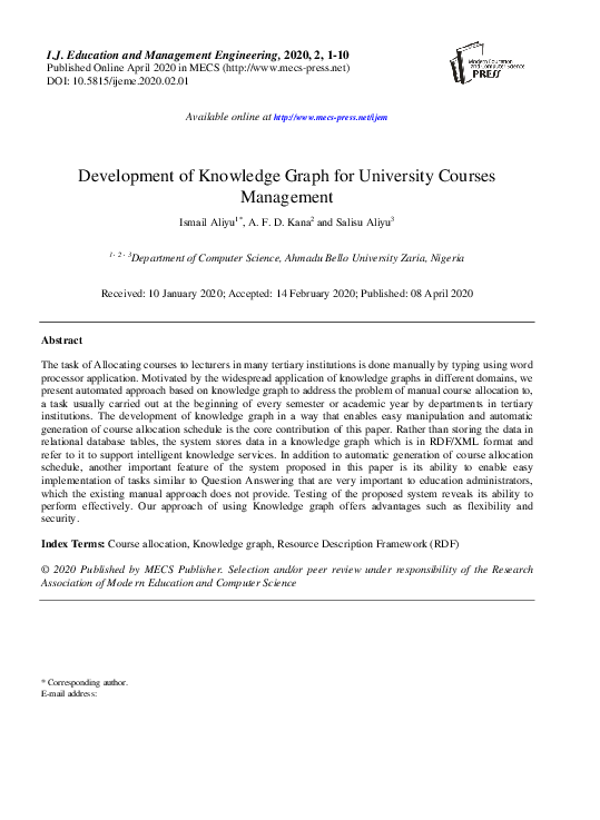 (PDF) Development of Knowledge Graph for University Courses Management