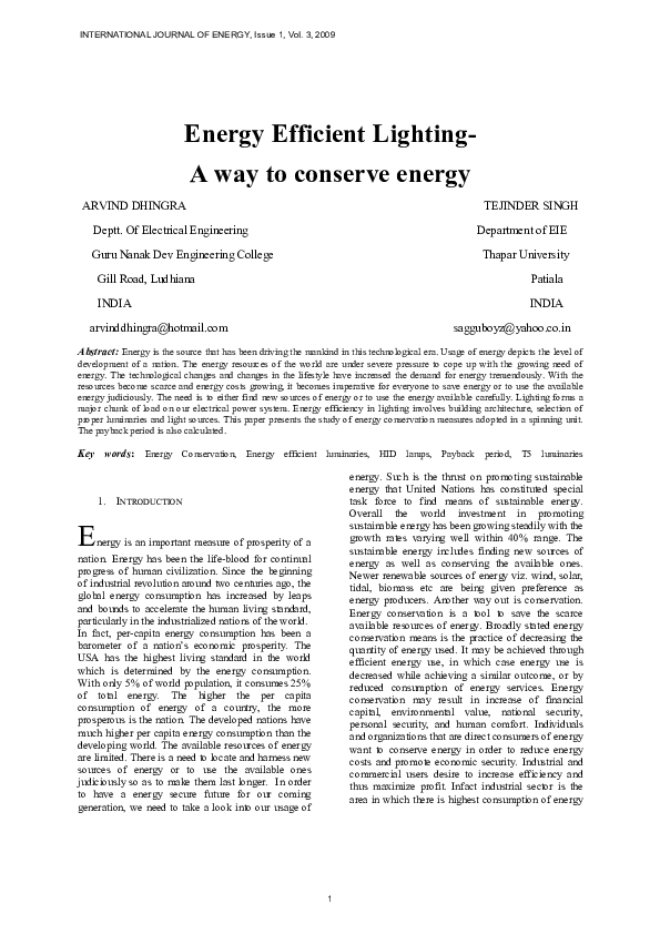 (PDF) Energy Efficient Lighting- A way to conserve energy