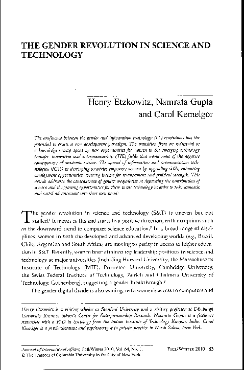 (PDF) The Gender Revolution in Science and Technology