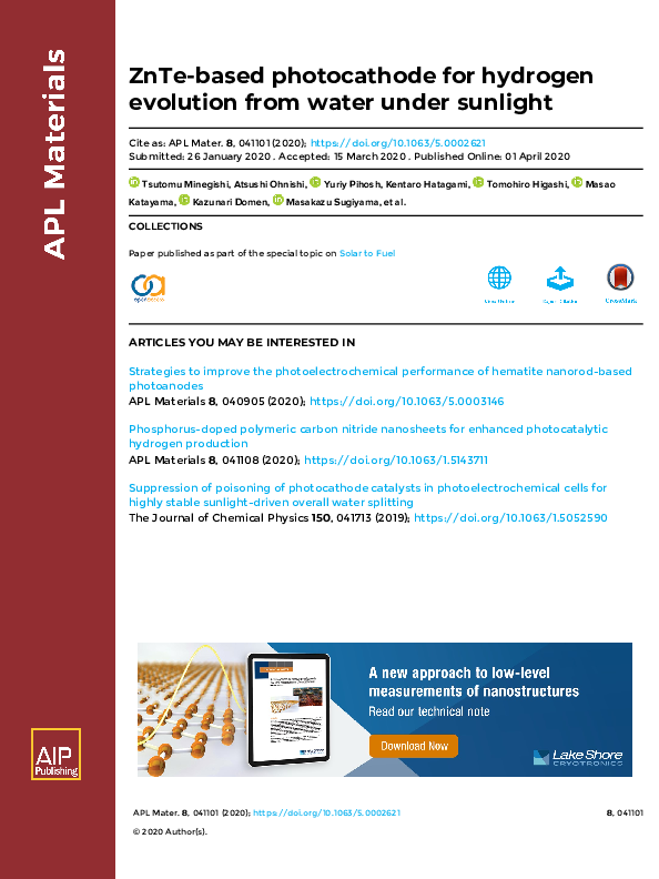 (PDF) ZnTe-based photocathode for hydrogen evolution from water under ...