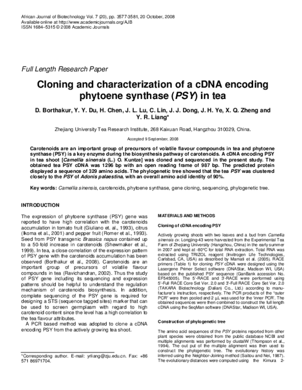 (PDF) Cloning and characterization of a cDNA encoding phytoene synthase ...