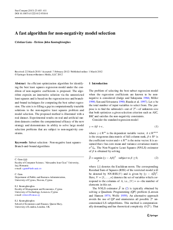 (PDF) A fast algorithm for non-negativity model selection