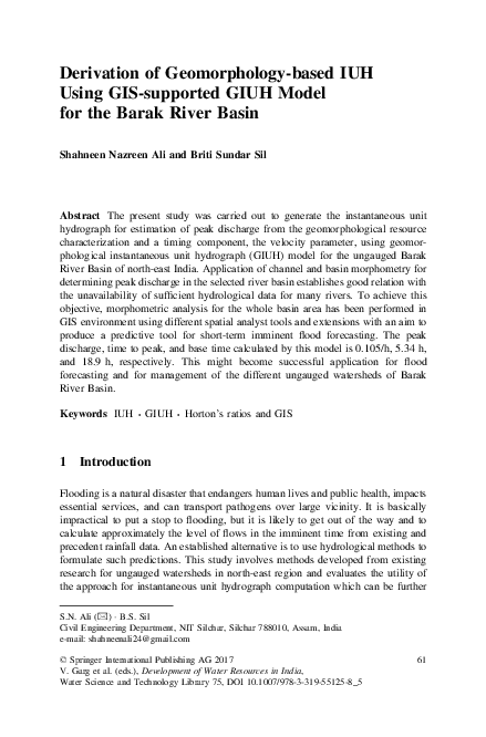 (PDF) Derivation of Geomorphology-based IUH Using GIS-supported GIUH ...