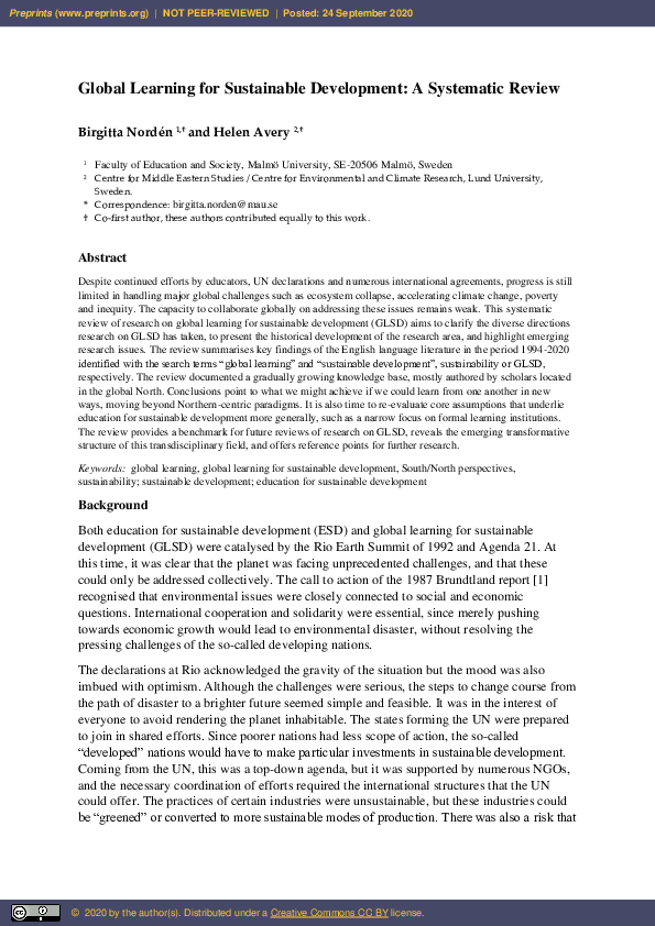 (PDF) Global Learning for Sustainable Development: A Systematic Review