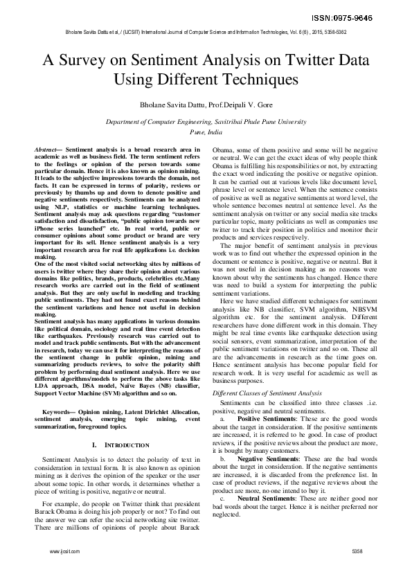 (PDF) A Survey on Sentiment Analysis on Twitter Data Using Different ...