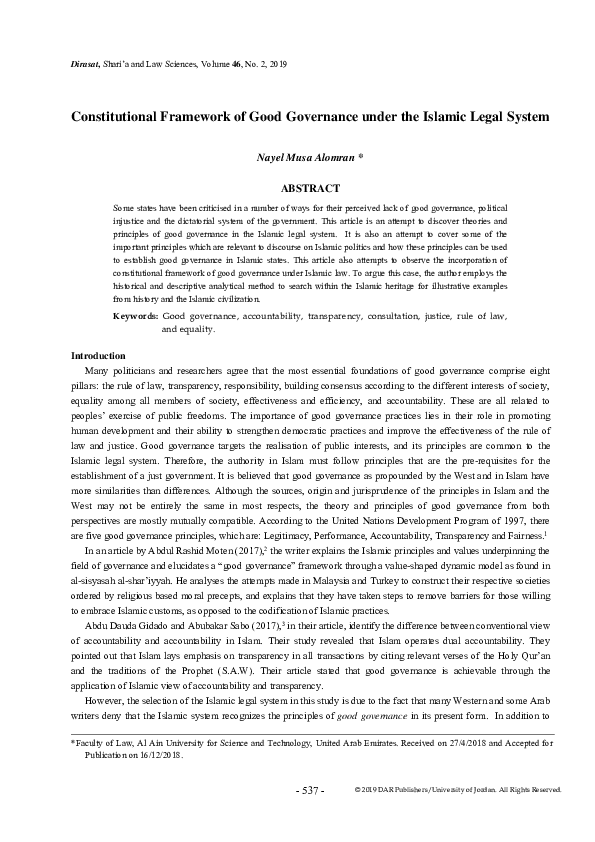 (PDF) Constitutional Framework of Good Governance under the Islamic ...