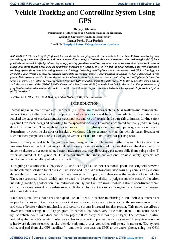 (PDF) Vehicle Tracking and Controlling System Using GPS