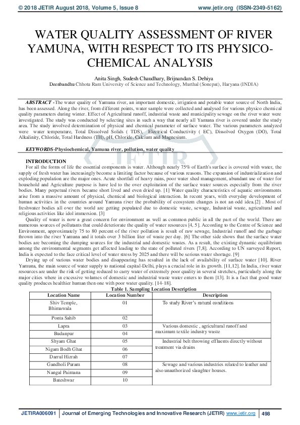 (PDF) Water Quality Assessment of River Yamuna, with Respect to Its ...