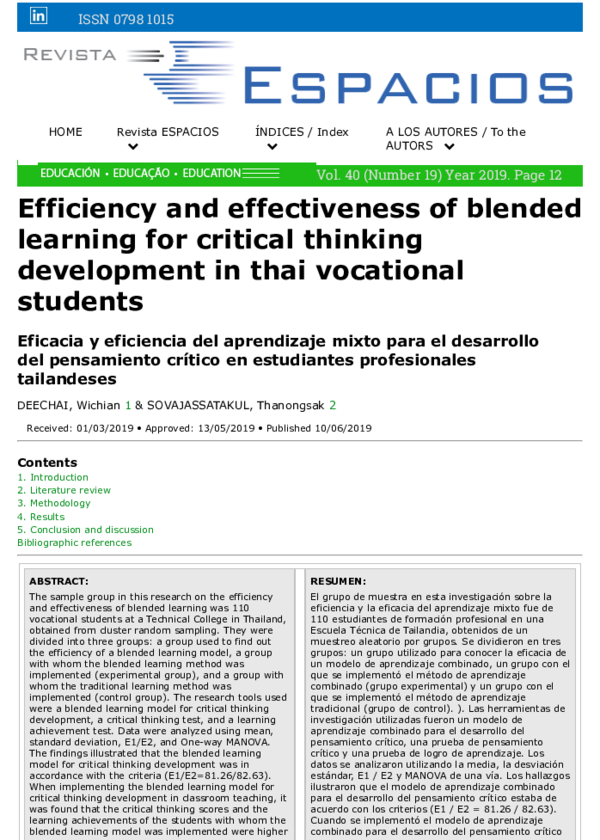 (PDF) Efficiency and effectiveness of blended learning for critical ...