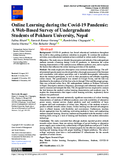 (PDF) Online Learning during the Covid-19 Pandemic: A Web-Based Survey ...
