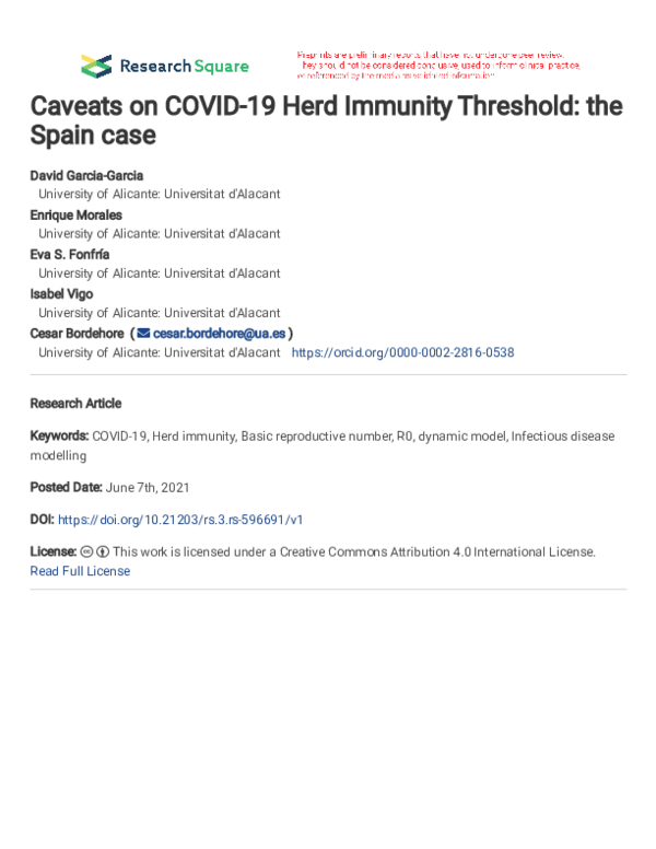 Caveats on COVID-19 Herd Immunity Threshold: the Spain case