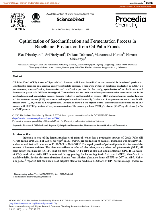 (PDF) Optimization of Saccharification and Fermentation Process in ...