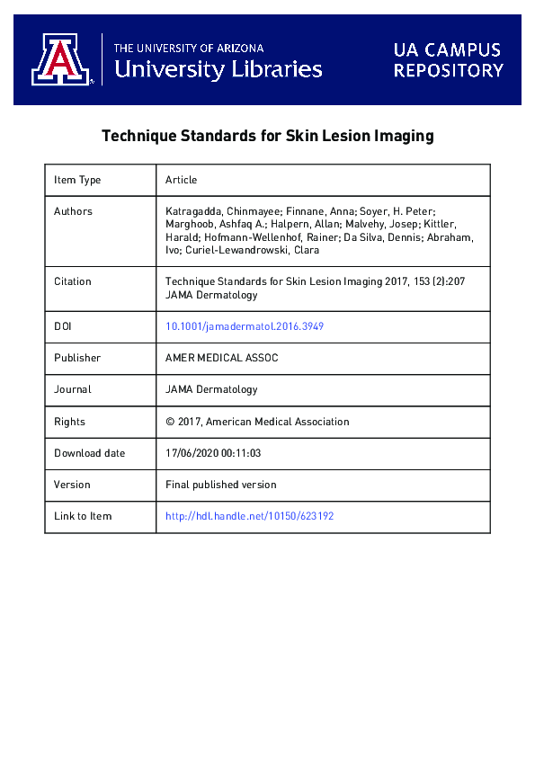 (PDF) Technique Standards for Skin Lesion Imaging: A Delphi Consensus ...