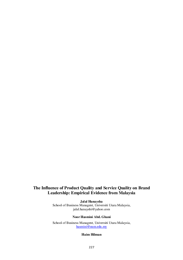 (PDF) The influence of product quality and service quality on brand ...