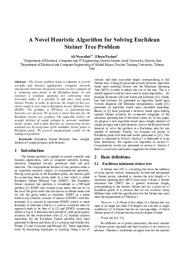 (PDF) A Novel Heuristic Algorithm for Solving Euclidean Steiner Tree ...