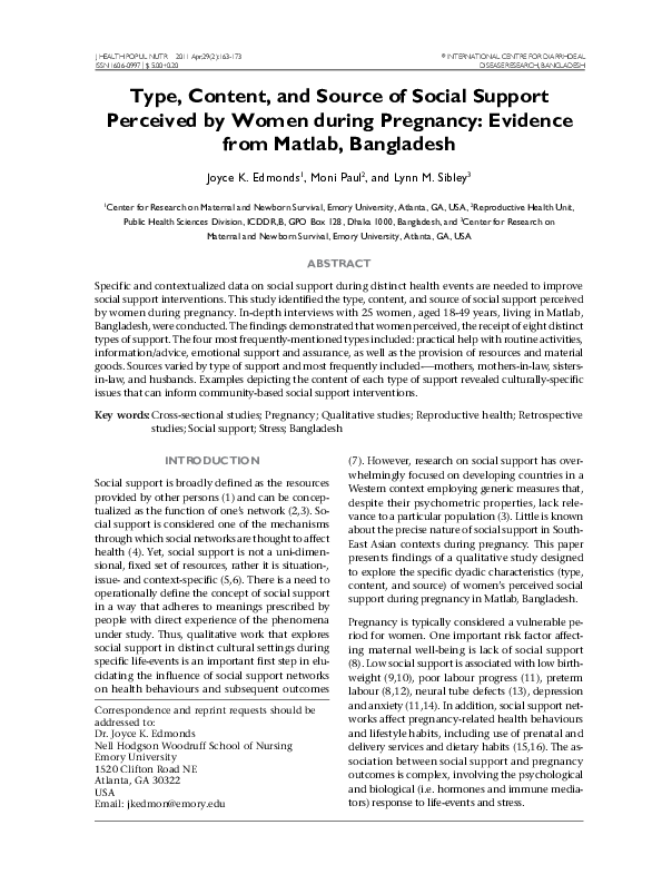(PDF) Type, Content, and Source of Social Support Perceived by Women ...