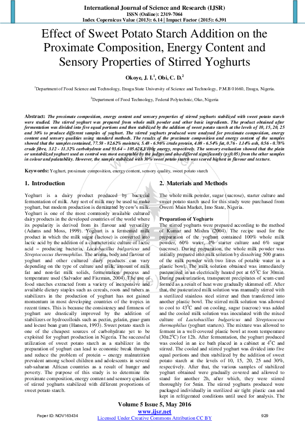 (PDF) Effect of Sweet Potato Starch Addition on the Proximate ...