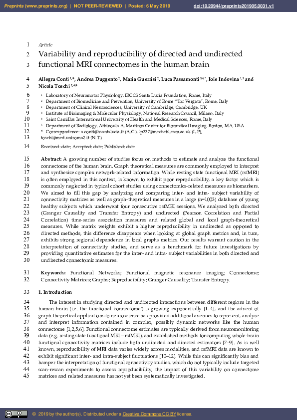 (PDF) 1 Variability and reproducibility of directed and undirected 2 ...