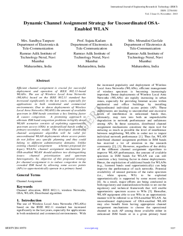 (PDF) Dynamic Channel Assignment Strategy for Uncoordinated OSA-Enabled ...