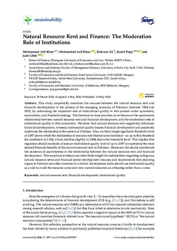 (PDF) Natural Resource Rent and Finance: The Moderation Role of ...